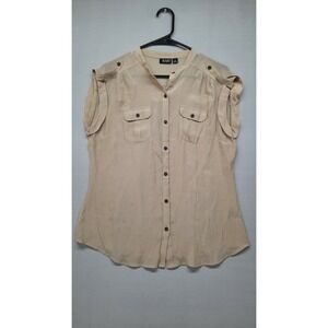 A.N.A. Women's Sleeveless, Button-Down Blouse Beige Size PM
